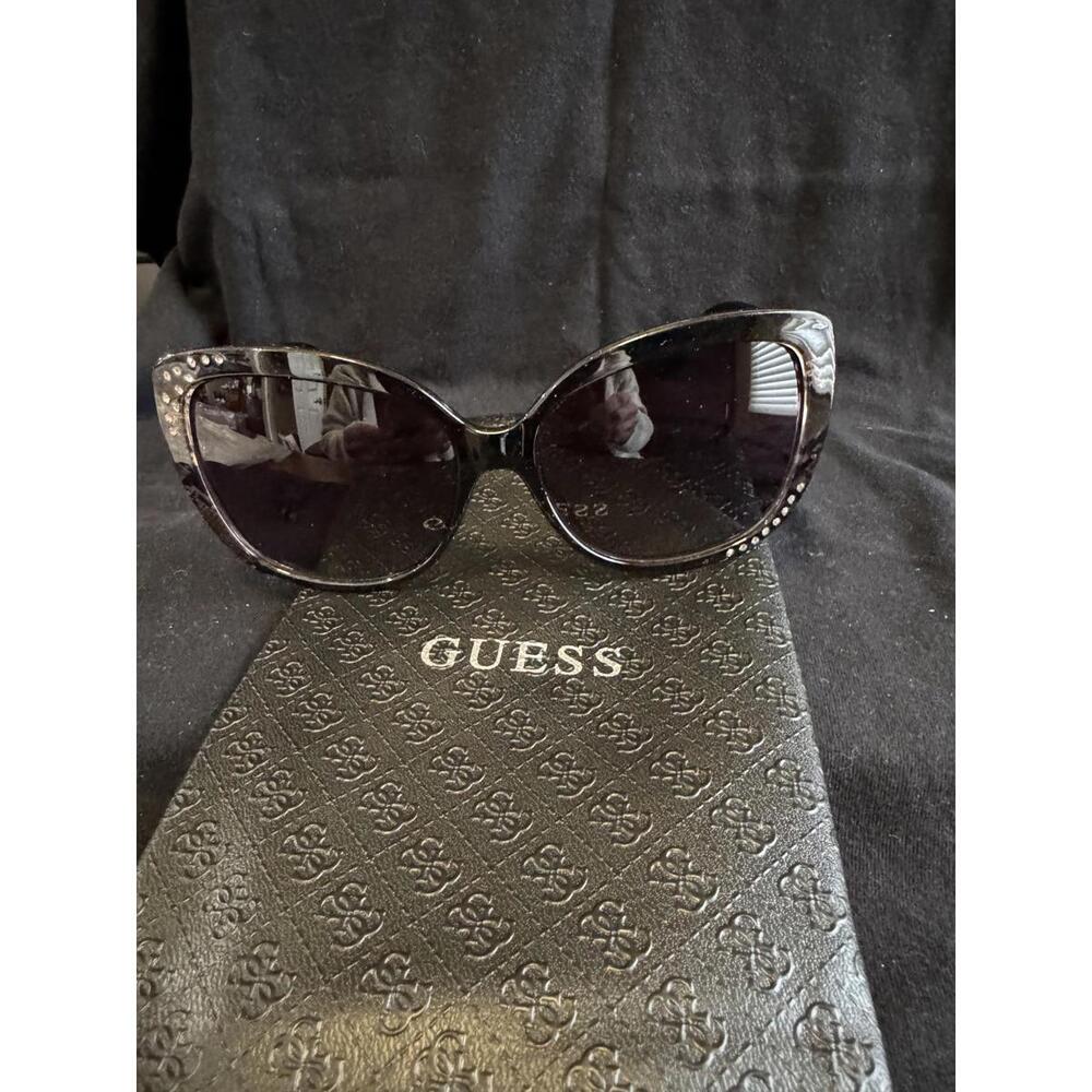 Guess Women's Black Cat Eye Sunglasses with Rhinestone Detal